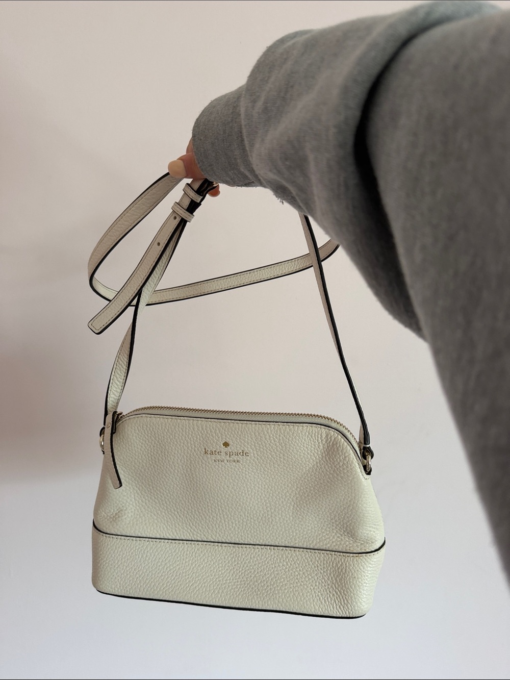 kate spade Cream Pebbled Leather Crossbody with Black Trim